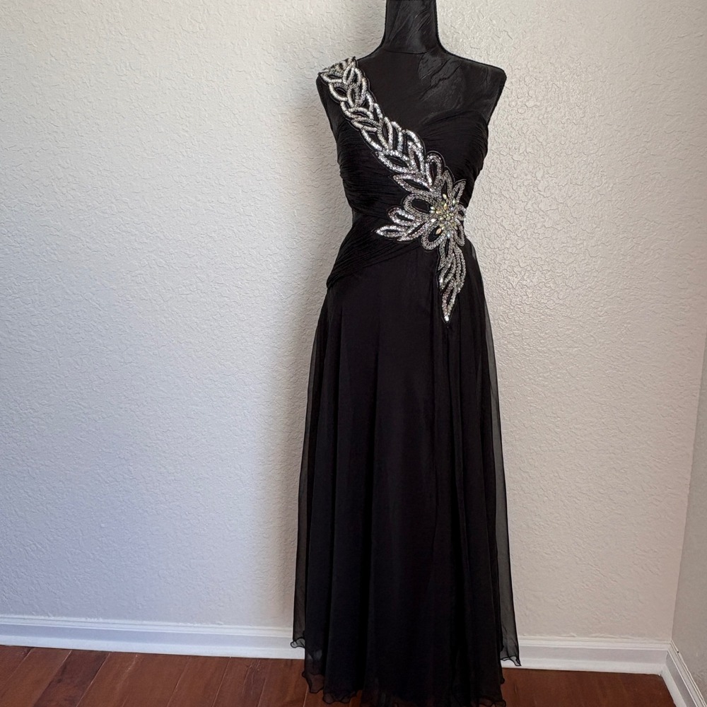 Cassandra Stone‎ Mac Duggal Black One Shoulder Sequin Cutout Gown Dress Size 8 - Picture 14 of 14